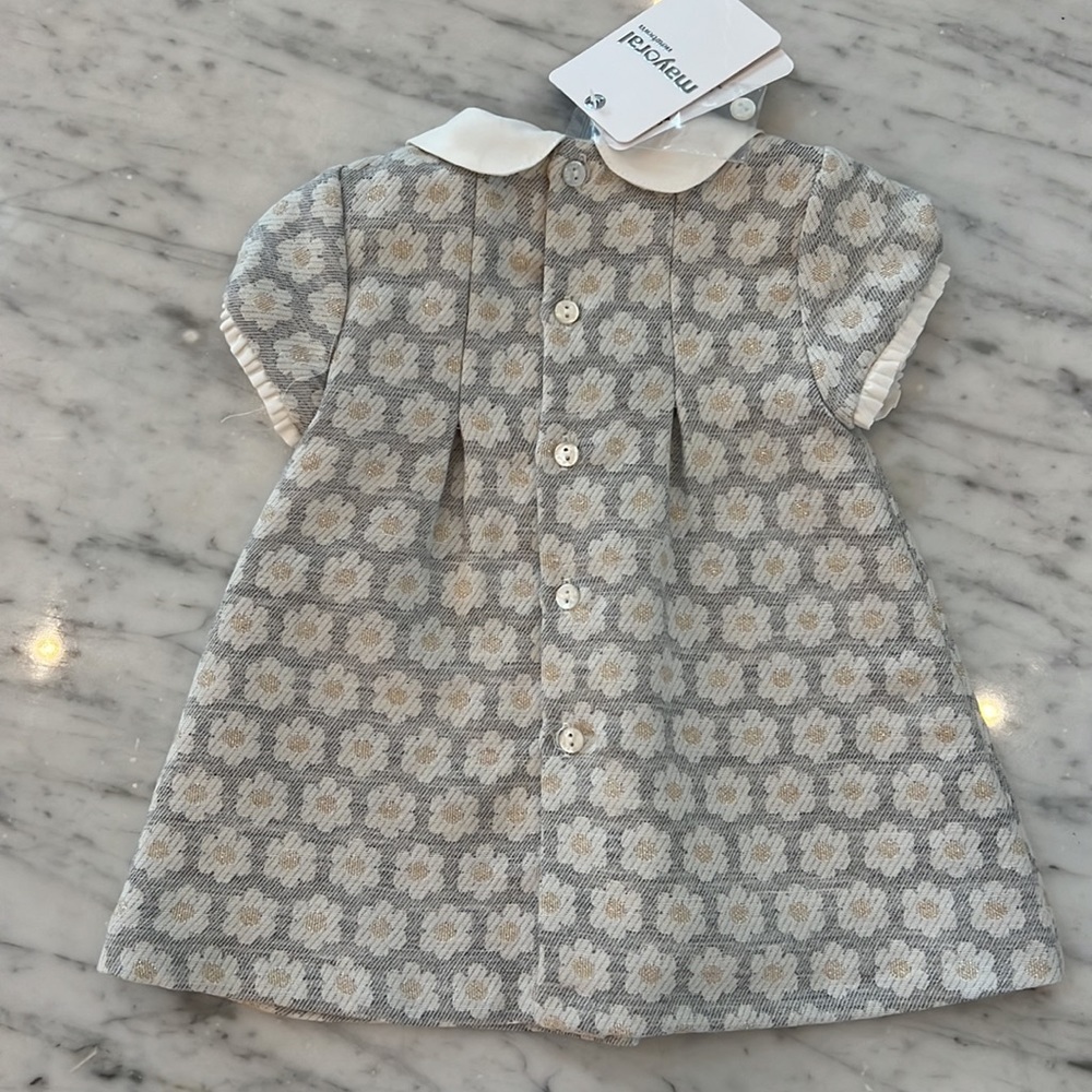 New Mayoral Baby Girls Daisy Jacquard Grey and Gold Metallic Party Holiday Dress - Picture 5 of 6